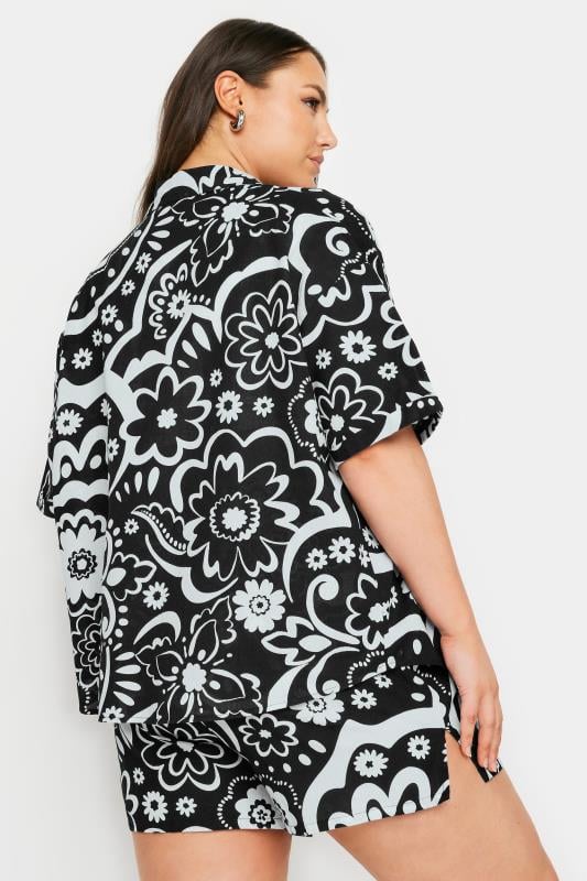 Evans YOURS Curve Black Floral Print Linen Shorts