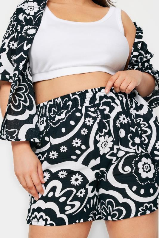 Evans YOURS Curve Black Floral Print Linen Shorts