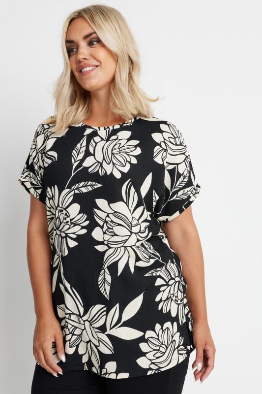 evans YOURS Curve Black Floral Print Top