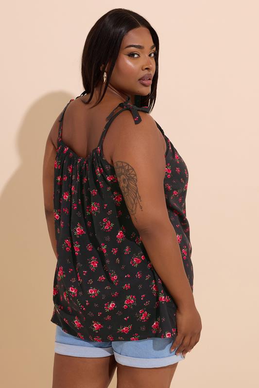 Evans YOURS Curve Black Floral Tie Front Cami Top