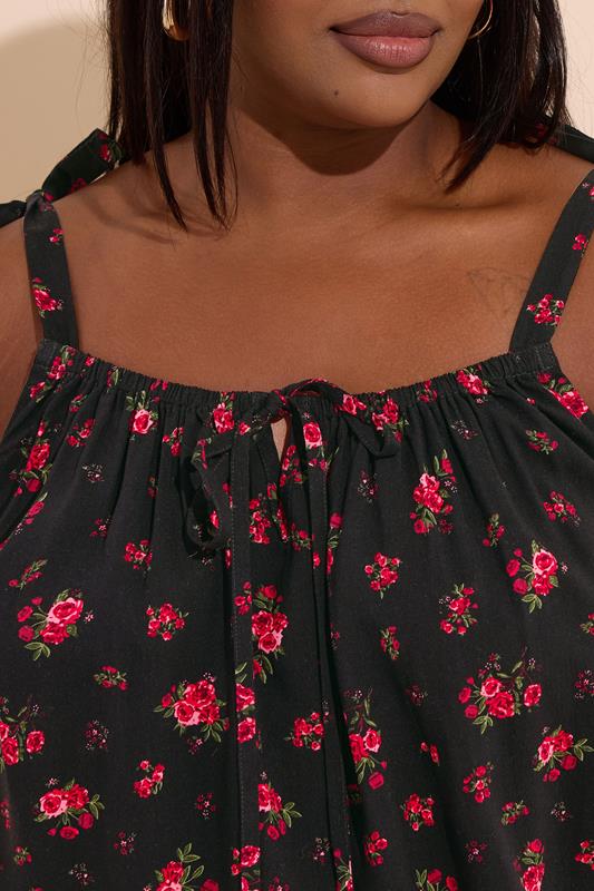 Evans YOURS Curve Black Floral Tie Front Cami Top