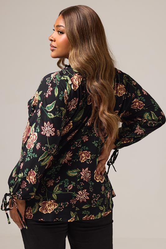 Evans YOURS Curve Black Floral Tie Neck Blouse
