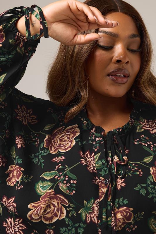 Evans YOURS Curve Black Floral Tie Neck Blouse