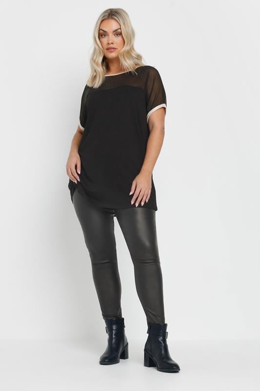 Evans YOURS Curve Black Foil Detail Mesh Top