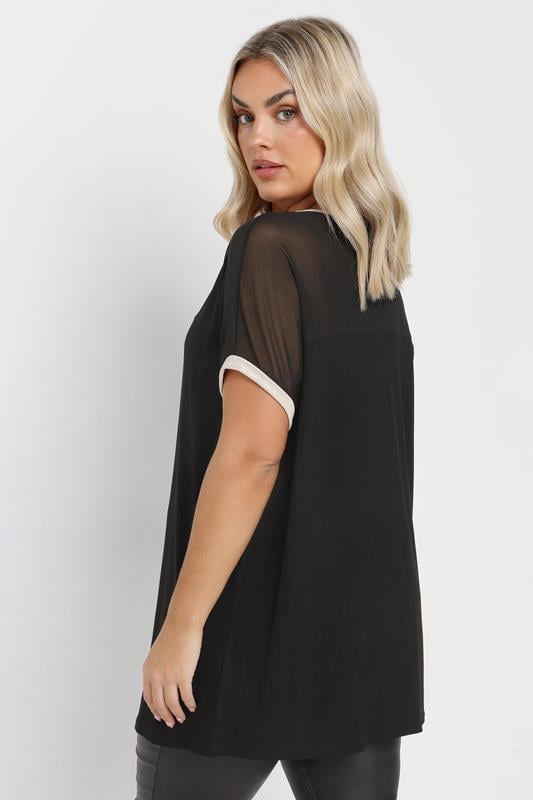 Evans YOURS Curve Black Foil Detail Mesh Top