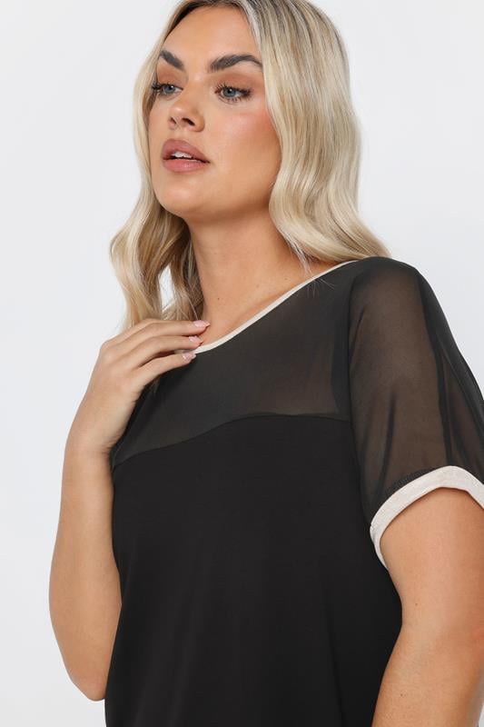 Evans YOURS Curve Black Foil Detail Mesh Top