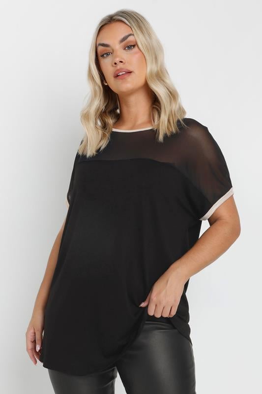 evans YOURS Curve Black Foil Detail Mesh Top