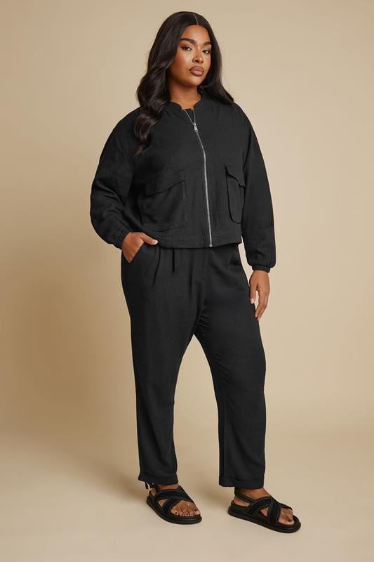 Evans YOURS Curve Black Formal Linen Trousers