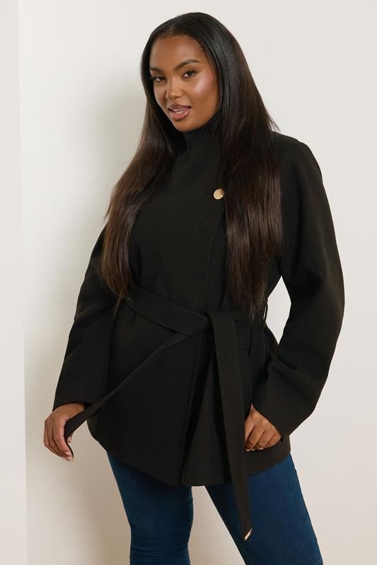 evans YOURS Curve Black Formal Wrap Coat
