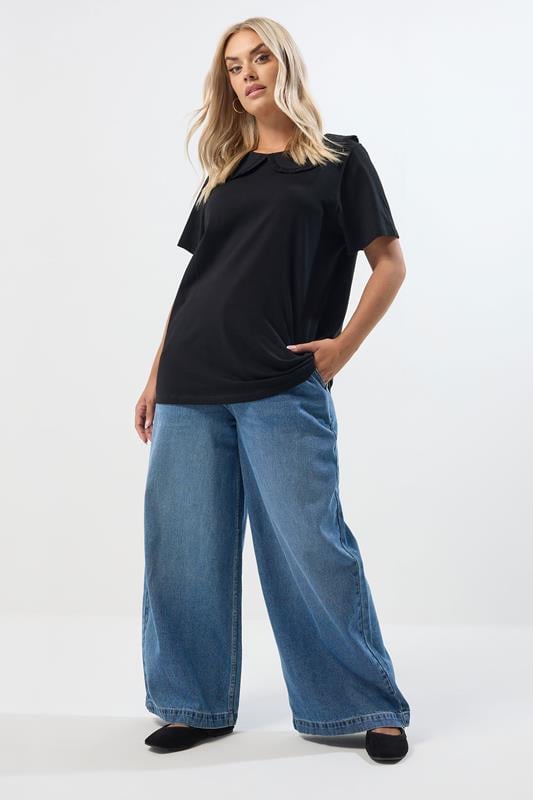 Evans YOURS Curve Black Frill Collar Top