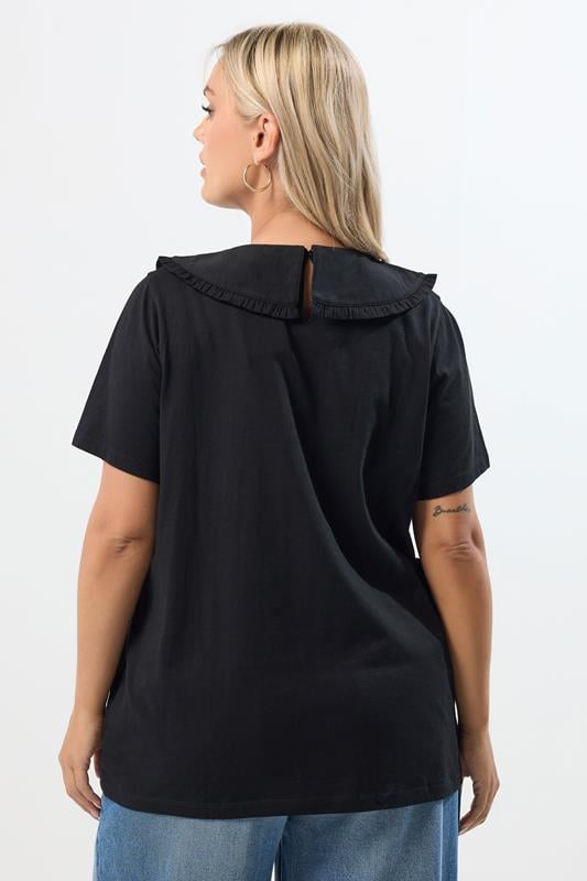 Evans YOURS Curve Black Frill Collar Top