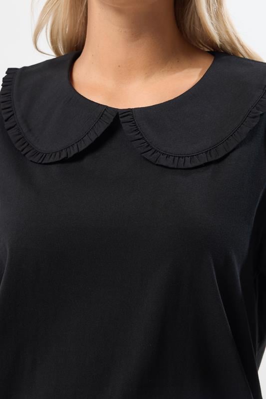 Evans YOURS Curve Black Frill Collar Top