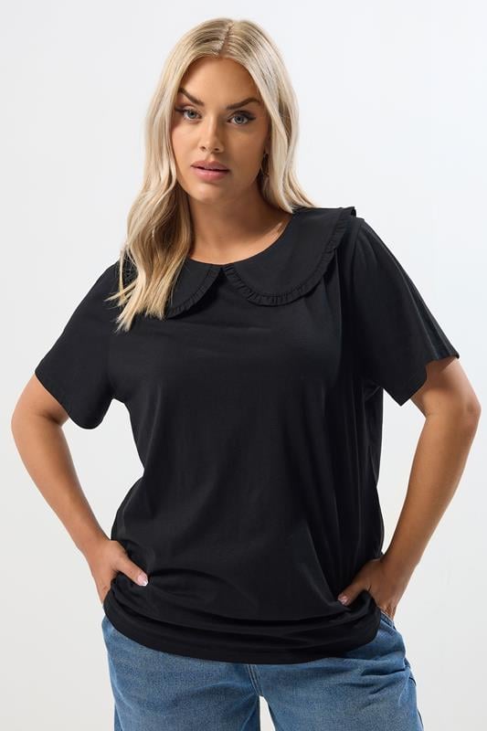 evans YOURS Curve Black Frill Collar Top