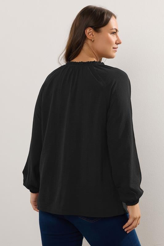 Evans YOURS Curve Black Frill Neck Blouse