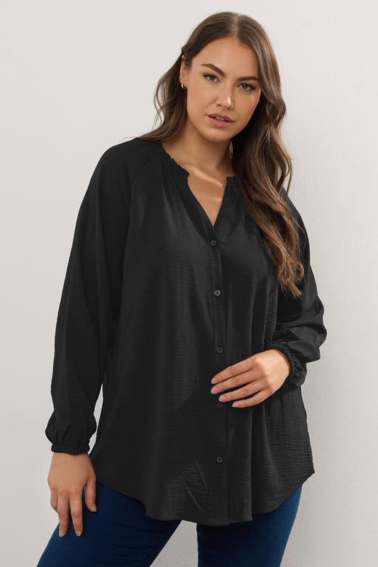 evans YOURS Curve Black Frill Neck Blouse