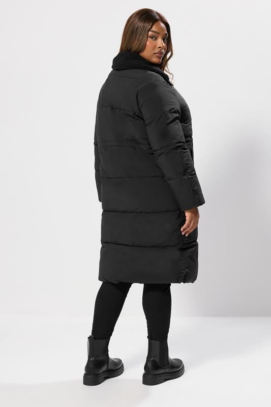 Evans YOURS Curve Black Funnel Neck Midi Coat
