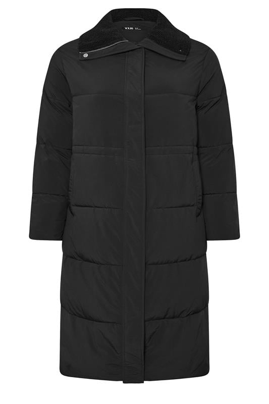 Evans YOURS Curve Black Funnel Neck Midi Coat