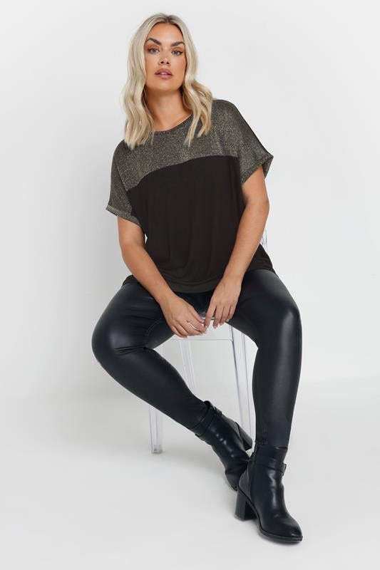 Evans YOURS Curve Black & Gold Foil Detail Top