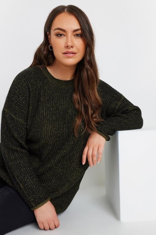 Evans YOURS Curve Black & Green Knitted Jumper