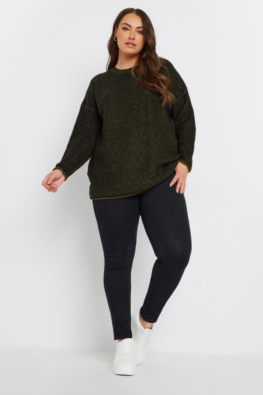 Evans YOURS Curve Black & Green Knitted Jumper