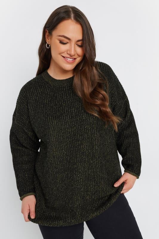 evans YOURS Curve Black & Green Knitted Jumper