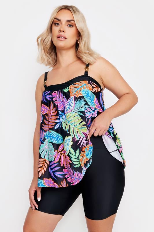 Evans YOURS Curve Black High Waist Swim Shorts