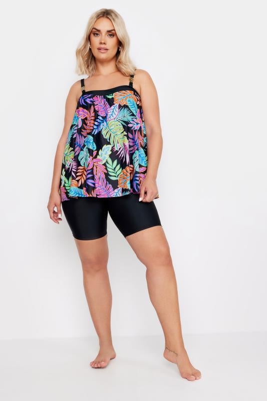 Evans YOURS Curve Black High Waist Swim Shorts