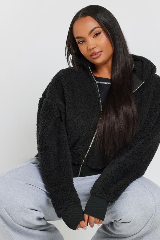 evans YOURS Curve Black Hooded Fleece Jacket