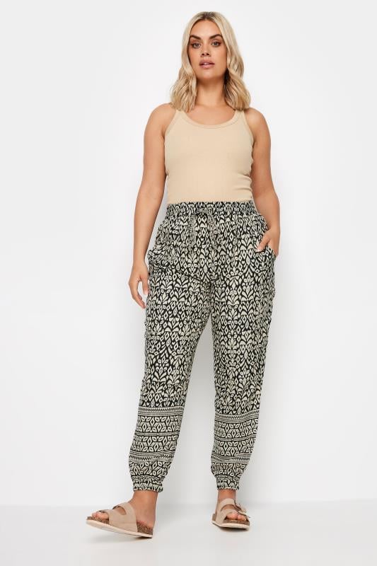Evans YOURS Curve Black Ikat Print Joggers