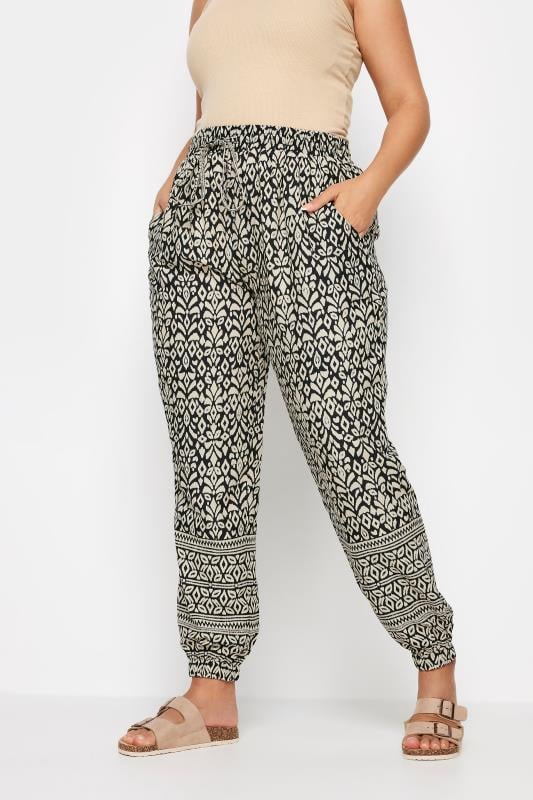 evans YOURS Curve Black Ikat Print Joggers