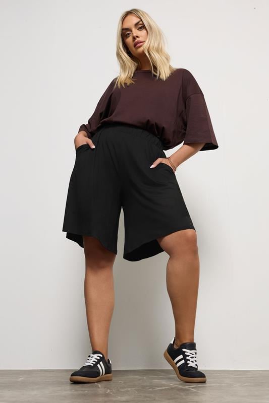 Evans YOURS Curve Black Jersey Pull On Shorts
