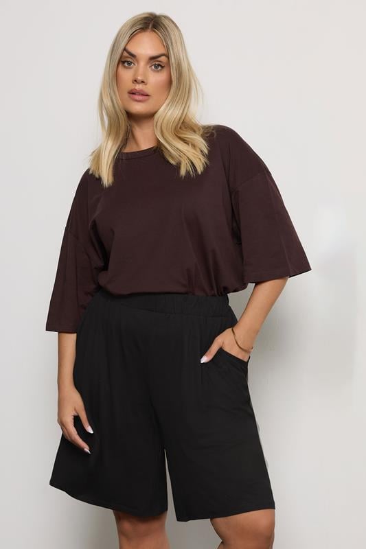 evans YOURS Curve Black Jersey Pull On Shorts