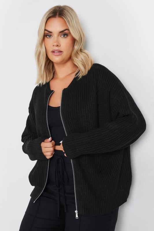 Evans YOURS Curve Black Knitted Bomber Cardigan