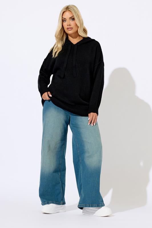 Evans YOURS Curve Black Knitted Hoodie