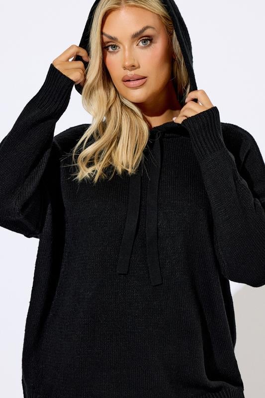 Evans YOURS Curve Black Knitted Hoodie