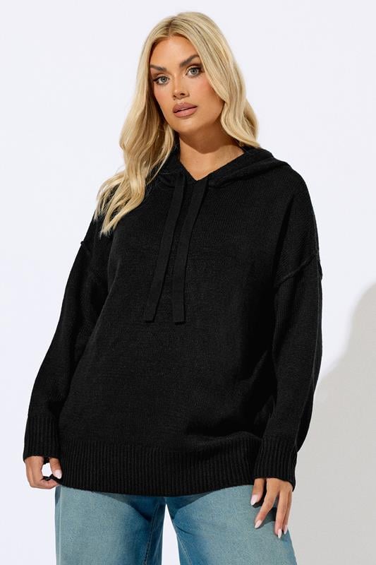 evans YOURS Curve Black Knitted Hoodie