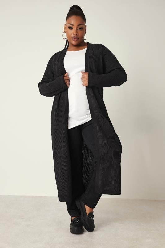 evans YOURS Curve Black Knitted Maxi Cardigan