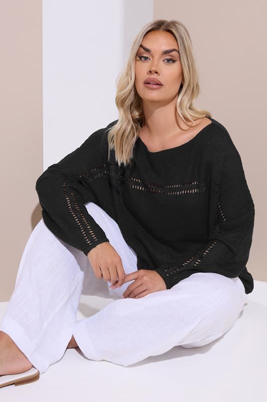 Evans YOURS Curve Black Knitted Pointelle Jumper