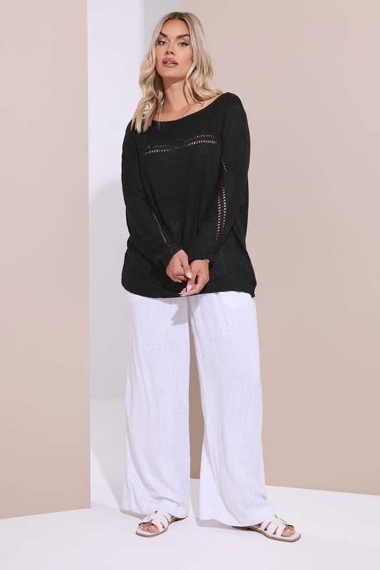 Evans YOURS Curve Black Knitted Pointelle Jumper