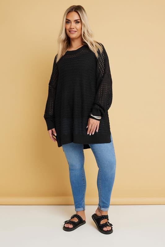 Evans YOURS Curve Black Knitted Side Split Jumper
