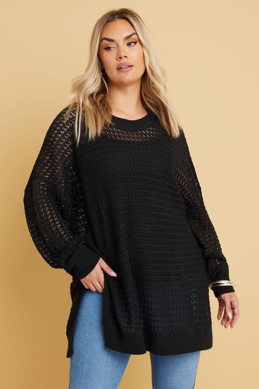 evans YOURS Curve Black Knitted Side Split Jumper