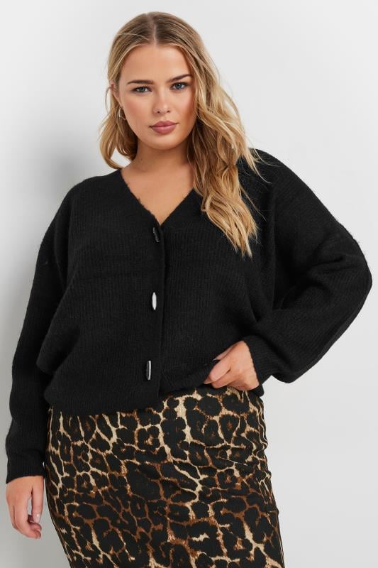 Evans YOURS Curve Black Knitted Toggle Cardigan
