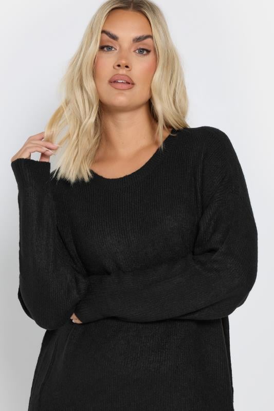 Evans YOURS Curve Black Knitted Tunic Jumper Dress