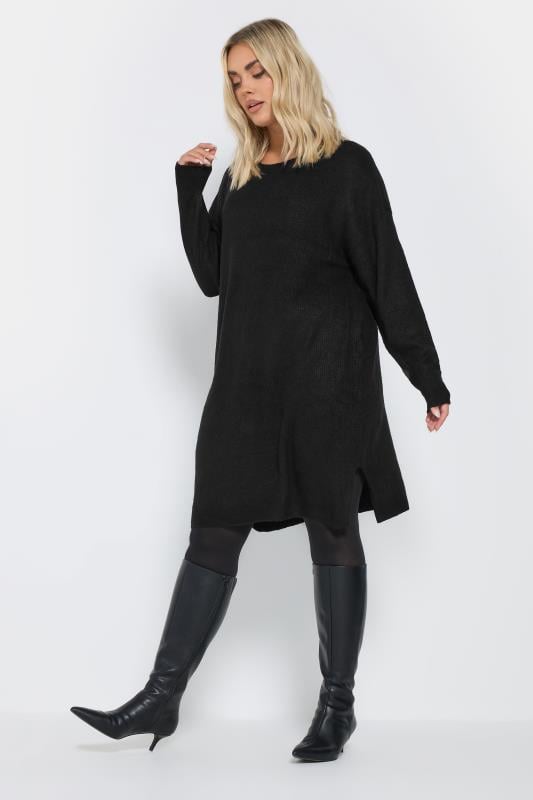 evans YOURS Curve Black Knitted Tunic Jumper Dress