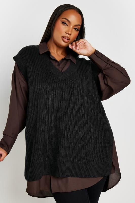 evans YOURS Curve Black Knitted Vest
