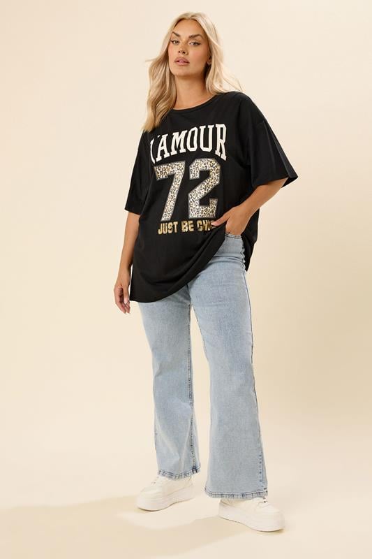 Evans YOURS Curve Black 'L'Amour' Slogan T-Shirt