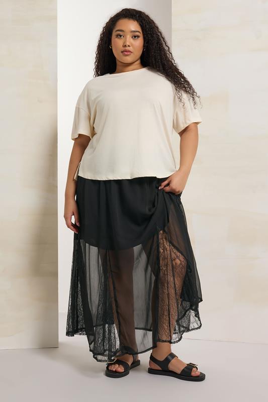 Evans YOURS Curve Black Lace Godet Maxi Skirt