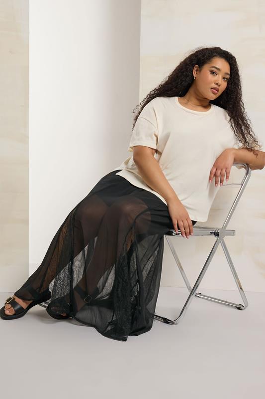 evans YOURS Curve Black Lace Godet Maxi Skirt