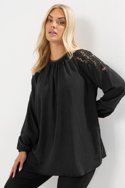 evans YOURS Curve Black Lace Insert Blouse