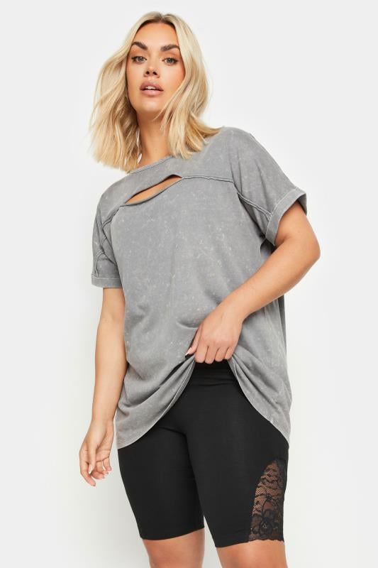evans YOURS Curve Black Lace Insert Cycling Shorts